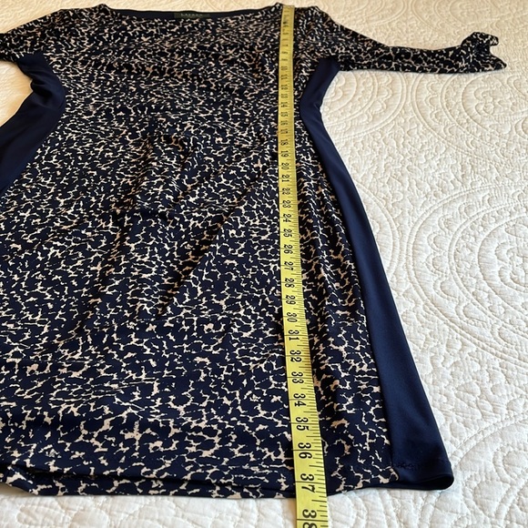 Ralph Lauren Print Runched Sheath Dress 12 P Navy Blue Leopard Classic Preppy - Picture 14 of 17